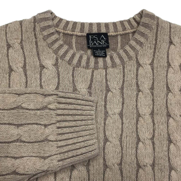 Jos A Bank Lambswool Cableknit Crew Sweater - Picture 4 of 5